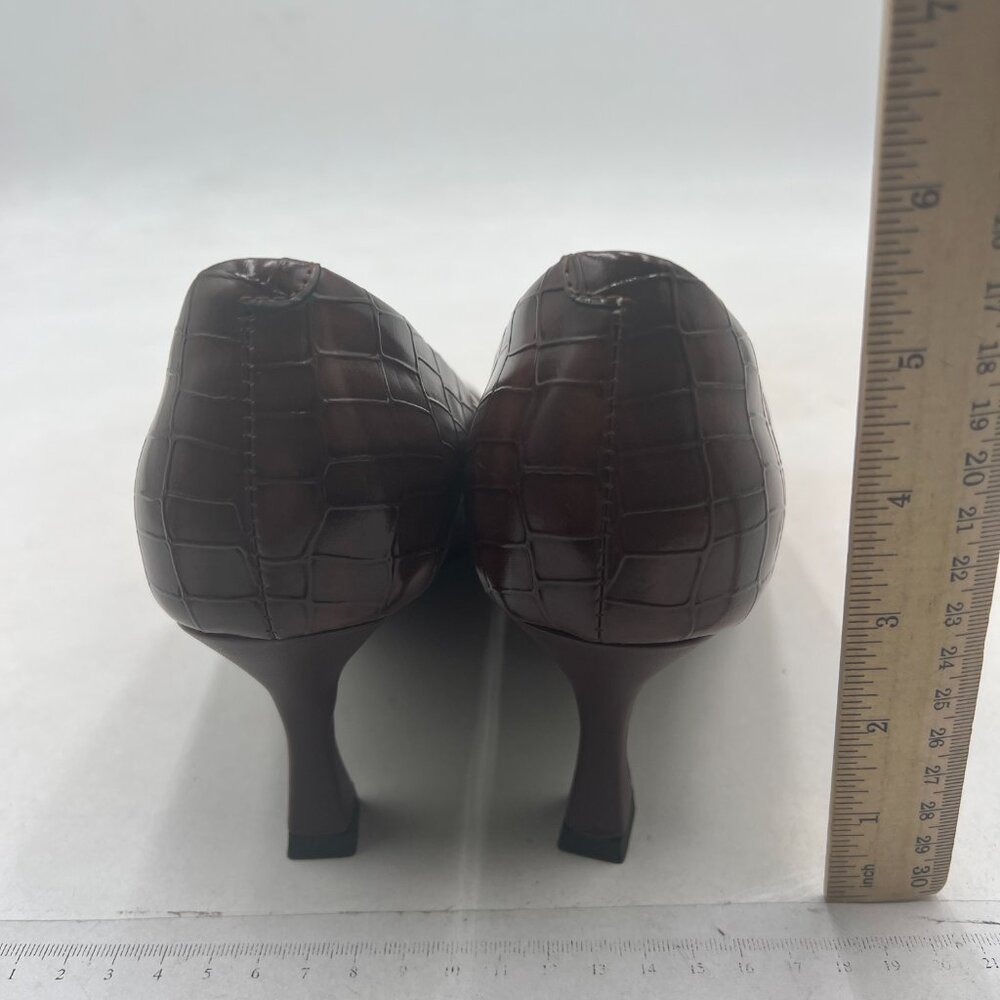 Fowt Brown Simple Solid Croc-Embossed Pointed Toe… - image 5